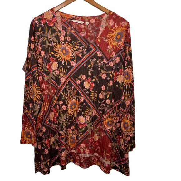 Soft Surroundings Boho Earthy Granola Cottage Indie Long Flowy Tunic Top Large - Picture 3 of 12